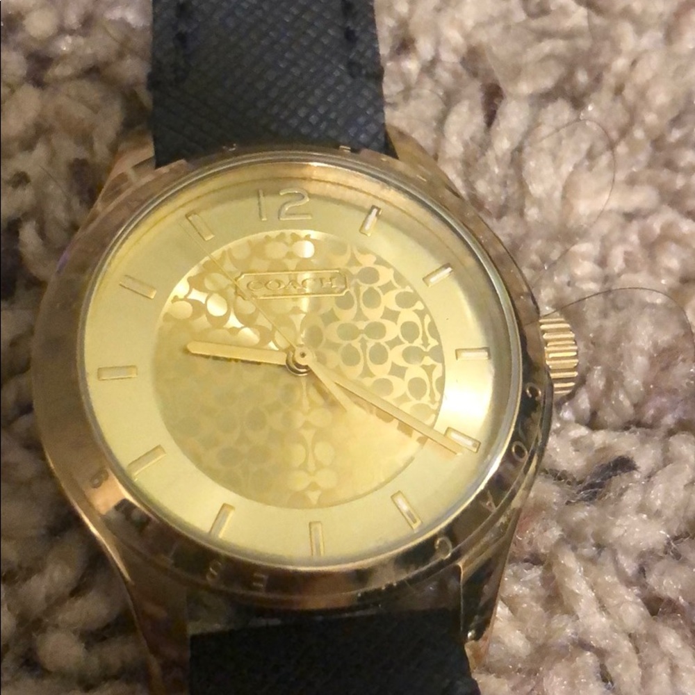 Coach Women’s Gold-Tone Leather Band Watch